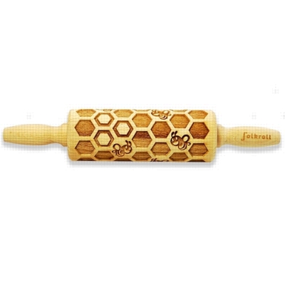 WOODEN ROLLING PIN WITH BEEHIVE DECORATION