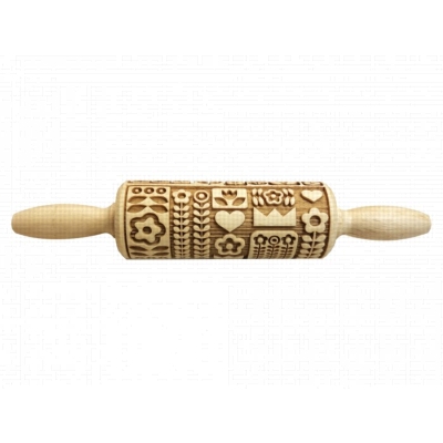  WOODEN ROLLING PIN WITH HEARTS AND FLOWERS DECORATION 